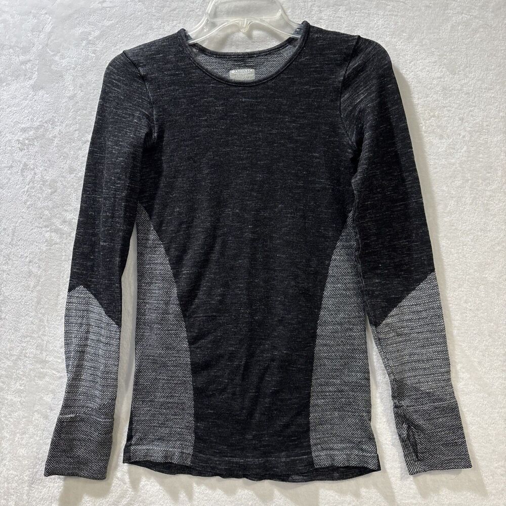 Athleta Remarkawool Crew Neck Top Grey Base Layer Wool Blend Thumbholes Medium